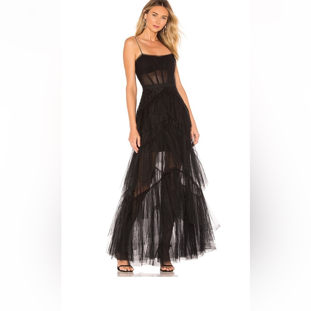 Black tiered tulle maxi dress